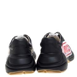 Gucci Black Leather Logo Print Rhyton Low Top Sneakers Size 44.5