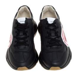 Gucci Black Leather Logo Print Rhyton Low Top Sneakers Size 44.5