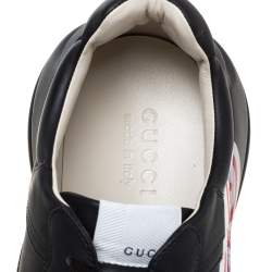 Gucci Black Leather Logo Print Rhyton Low Top Sneakers Size 44.5