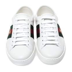 مملوكة مسبقًا Gucci White Leather Embroidered Bee Ace Low-Top Sneakers Size 41