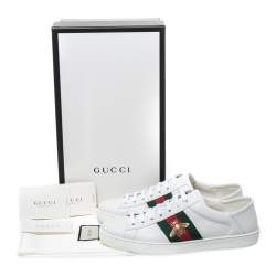 مملوكة مسبقًا Gucci White Leather Embroidered Bee Ace Low-Top Sneakers Size 41