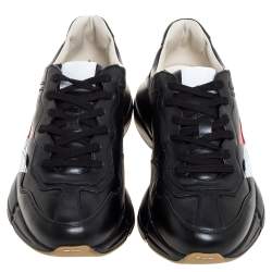 مملوكة مسبقًا Gucci Black Leather Rhyton Low Top Sneakers Size 41