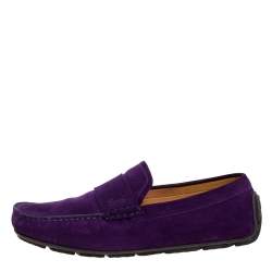 Pre Owned  حذاء لوفرز غوتشي طراز سليب أون جلد و سويدي بنفسجي مقاس 43.5