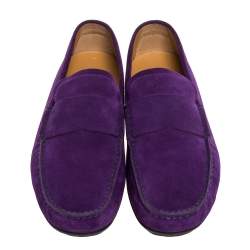 Pre Owned  حذاء لوفرز غوتش ي طراز سليب أون جلد و سويدي بنفسجي مقاس 43.5