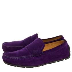 Pre Owned  حذاء لوفرز غوتشي طراز سليب أون جلد و سويدي بنفسجي مقاس 43.5
