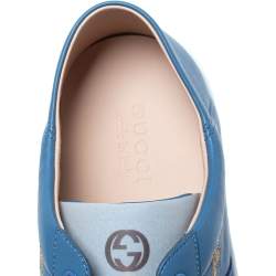 Pre Owned Gucci Blue Leather Bee Stars Ace Low Top Sneakers Size 44