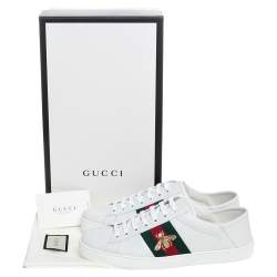 Pre Owned Gucci White Leather Embroidered Bee Ace Low Top Sneakers Size 41
