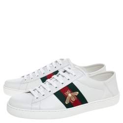 Pre Owned Gucci White Leather Embroidered Bee Ace Low Top Sneakers Size 41