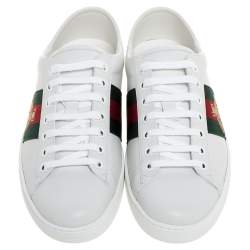 Pre Owned Gucci White Leather Embroidered Bee Ace Low Top Sneakers Size 41