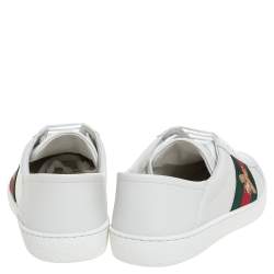 Pre Owned Gucci White Leather Embroidered Bee Ace Low Top Sneakers Size 41