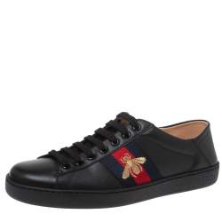 Pre Owned Gucci Black Leather Embroidered Bee Ace Low Top Sneakers Size 41