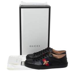 Pre Owned Gucci Black Leather Embroidered Bee Ace Low Top Sneakers Size 41