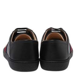 Pre Owned Gucci Black Leather Embroidered Bee Ace Low Top Sneakers Size 41