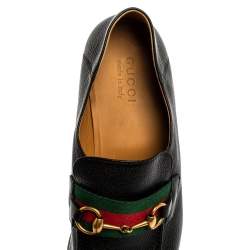Gucci Black Leather Horsebit Web Detail Slip On Loafers Size 44.5