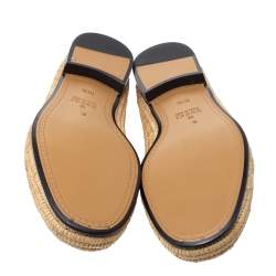 Pre Owned Gucci Beige Raffia Jordaan Horsebit Slip On Loafers Size 44.5
