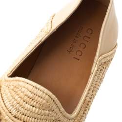 Pre Owned Gucci Beige Raffia Jordaan Horsebit Slip On Loafers Size 44.5
