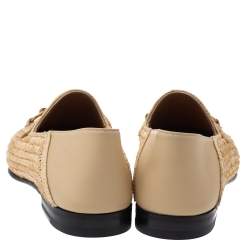 Pre Owned Gucci Beige Raffia Jordaan Horsebit Slip On Loafers Size 44.5