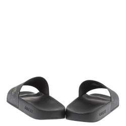 Pre Owned Gucci Black GG Canvas Tiger Flat Slides Size 44