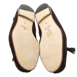 Pre Owned حذاء لوفرز غوتشي مزين دلاية بشراشيب و بامبو طراز سليب أون سويدي بني مقاس 41.5