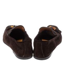 Pre Owned حذاء لوفرز غوتشي مزين دلاية بشراشيب و بامبو طراز سليب أون سويدي بني مقاس 41.5