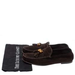 Pre Owned حذاء لوفرز غوتشي مزين دلاية بشراشيب و بامبو طراز سليب أون سويدي بني مقاس 41.5