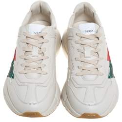 مملوكة مسبقًا Gucci Cream Leather Web Rhyton Low Top Sneakers Size 40