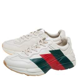 مملوكة مسبقًا Gucci Cream Leather Web Rhyton Low Top Sneakers Size 40