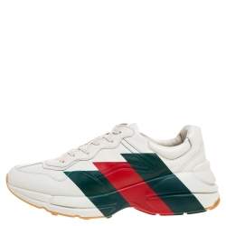 مملوكة مسبقًا Gucci Cream Leather Web Rhyton Low Top Sneakers Size 40
