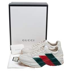 مملوكة مسبقًا Gucci Cream Leather Web Rhyton Low Top Sneakers Size 40