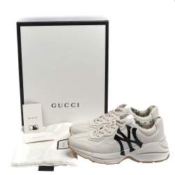 Gucci Mystic White Leather NY Yankees Rhyton Low Top Sneakers Size 41