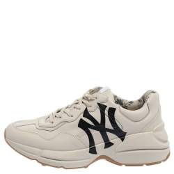 Gucci Mystic White Leather NY Yankees Rhyton Low Top Sneakers Size 41