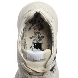 Gucci Mystic White Leather NY Yankees Rhyton Low Top Sneakers Size 41