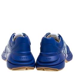 Gucci Blue Leather NY Yankees Rhyton Low Top Sneaker Size 43
