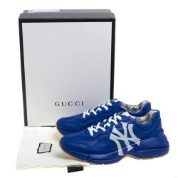 Gucci Blue Leather NY Yankees Rhyton Low Top Sneaker Size 43