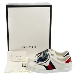 Pre Owned Gucci White Leather Ace Web Low Top Sneakers with Removable Patch Size 40