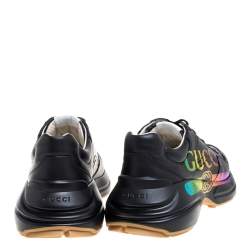 Gucci Black Leather Rhyton Gucci Logo Sneakers Size 42