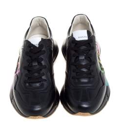 Gucci Black Leather Rhyton Gucci Logo Sneakers Size 42
