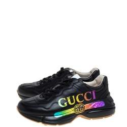 Gucci Black Leather Rhyton Gucci Logo Sneakers Size 42
