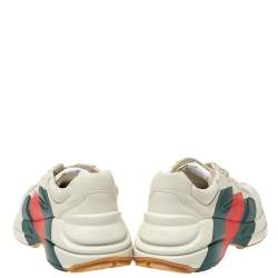 Pre Owned Gucci Cream Leather Web Rhyton Low Top Sneakers Size 41.5