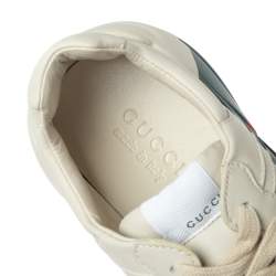 Pre Owned Gucci Cream Leather Web Rhyton Low Top Sneakers Size 41.5
