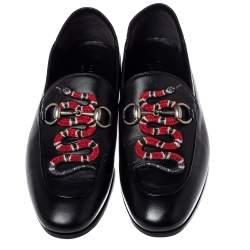 Pre Owned Gucci Black Leather Brixton Snake Loafers Size 40