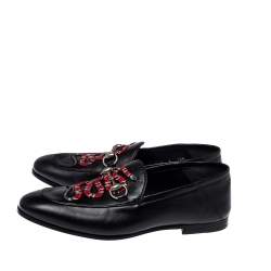 Pre Owned Gucci Black Leather Brixton Snake Loafers Size 40