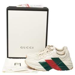 Pre Owned حذاء رياضى غوتشى منخفض من أعلى ريثون ويب جلد كريمى مقاس 43