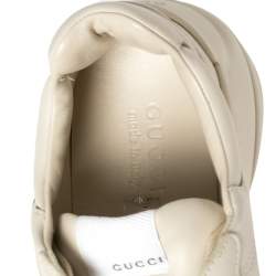 Pre Owned حذاء رياضى غوتشى منخفض من أعلى ريثون ويب جلد كريمى مقاس 43