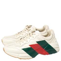 Pre Owned حذاء رياضى غوتشى منخفض من أعلى ريثون ويب جلد كريمى مقاس 43