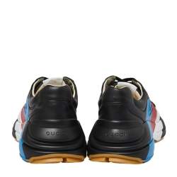 Pre Owned حذاء رياضى غوتشى منخفض من أعلى ريثون ويب جلد أسود مقاس 42 