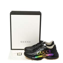 Gucci Black Leather Rhyton Gucci Logo Sneakers Size 42