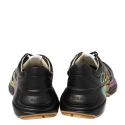 Gucci Black Leather Rhyton Gucci Logo Sneakers Size 42