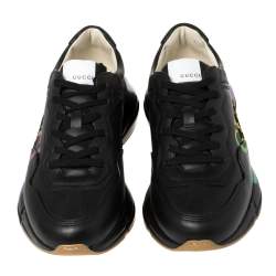 Gucci Black Leather Rhyton Gucci Logo Sneakers Size 42