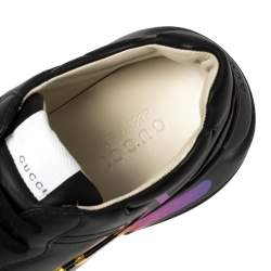 Gucci Black Leather Rhyton Gucci Logo Sneakers Size 42
